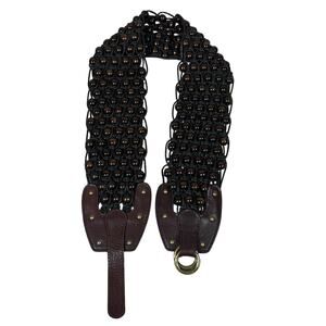 Michael Kors Brown 100% Leather Braided Beaded Wide Belt M/L Bohemian Festival